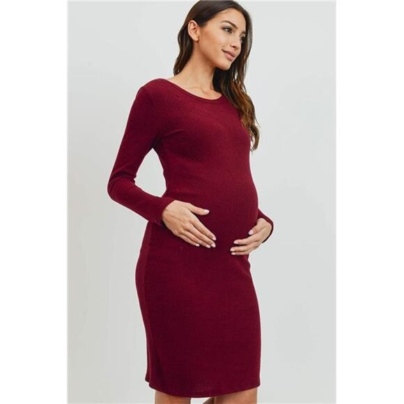 Women's Knit Ribbed Maternity Dress with Long Sleeve - Picture 5 of 7